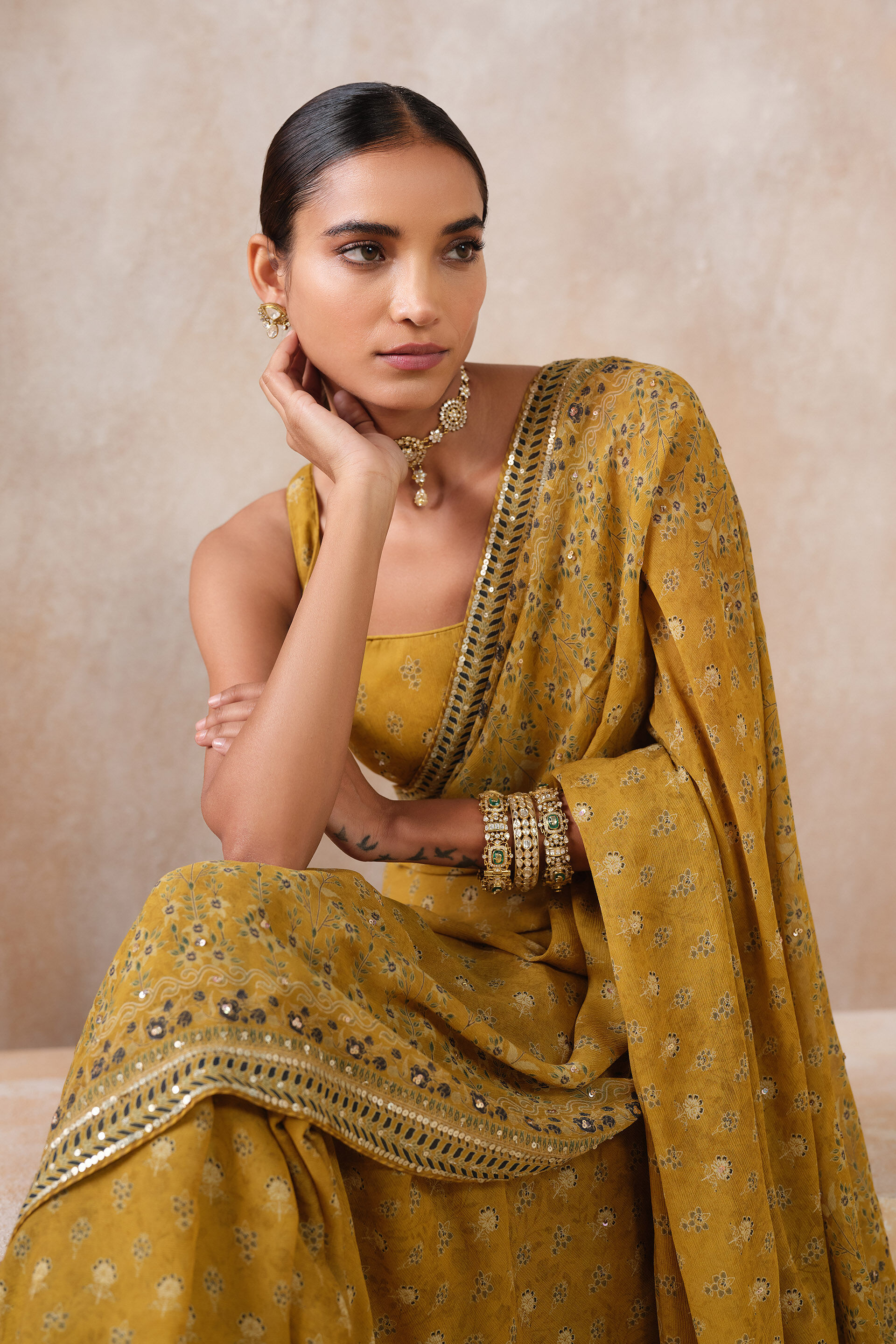 Alenka Chiffon Saree - Yellow, Yellow, image 4
